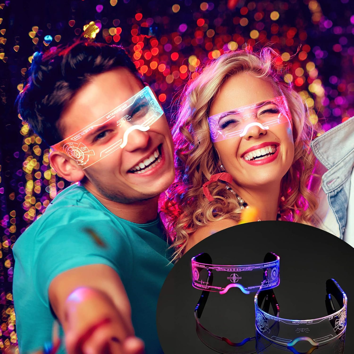 Oybete Light Up Glasses LED Glass Futuristic Sunglasses Glowing In Dark For Adults Kids i##e##s: 2 pack ^^ For Party ^^ 7 Color ^^ Neon Glasses ^^ Accessories ^^ Gifts ^^ Elegant Style :i##e##s - Image 4