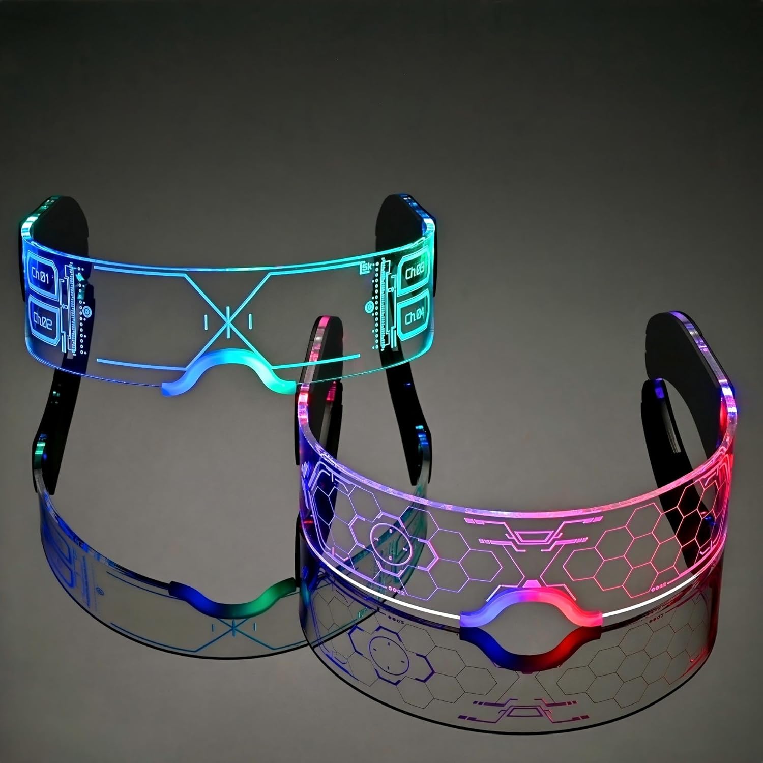 Oybete Light Up Glasses LED Glass Futuristic Sunglasses Glowing In Dark For Adults Kids i##e##s: 2 pack ^^ For Party ^^ 7 Color ^^ Neon Glasses ^^ Accessories ^^ Gifts ^^ Elegant Style :i##e##s - Image 12