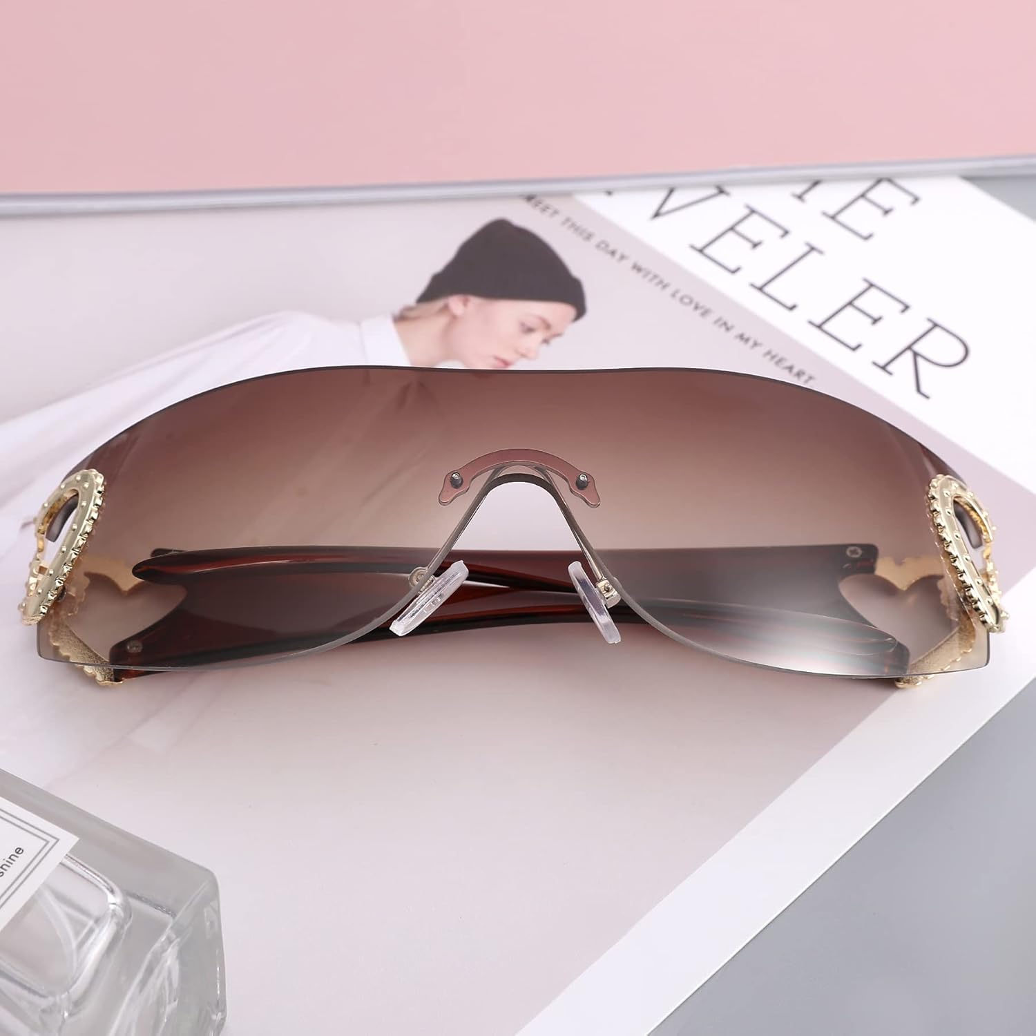 Pro Acme Wrap Around Rimless Sunglasses Women Men, Oversized Fashion Futuristic Sun Glasses Cool Shade 2000S Trendy - Image 8