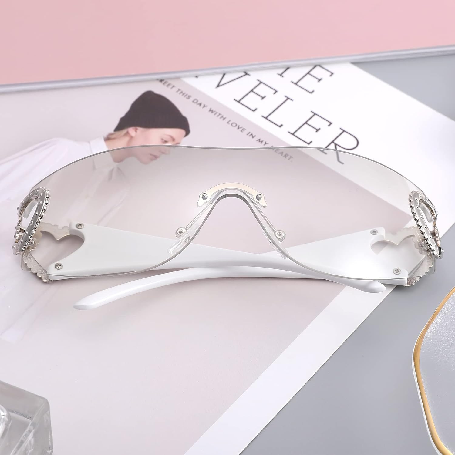 Pro Acme Wrap Around Rimless Sunglasses Women Men, Oversized Fashion Futuristic Sun Glasses Cool Shade 2000S Trendy - Image 9