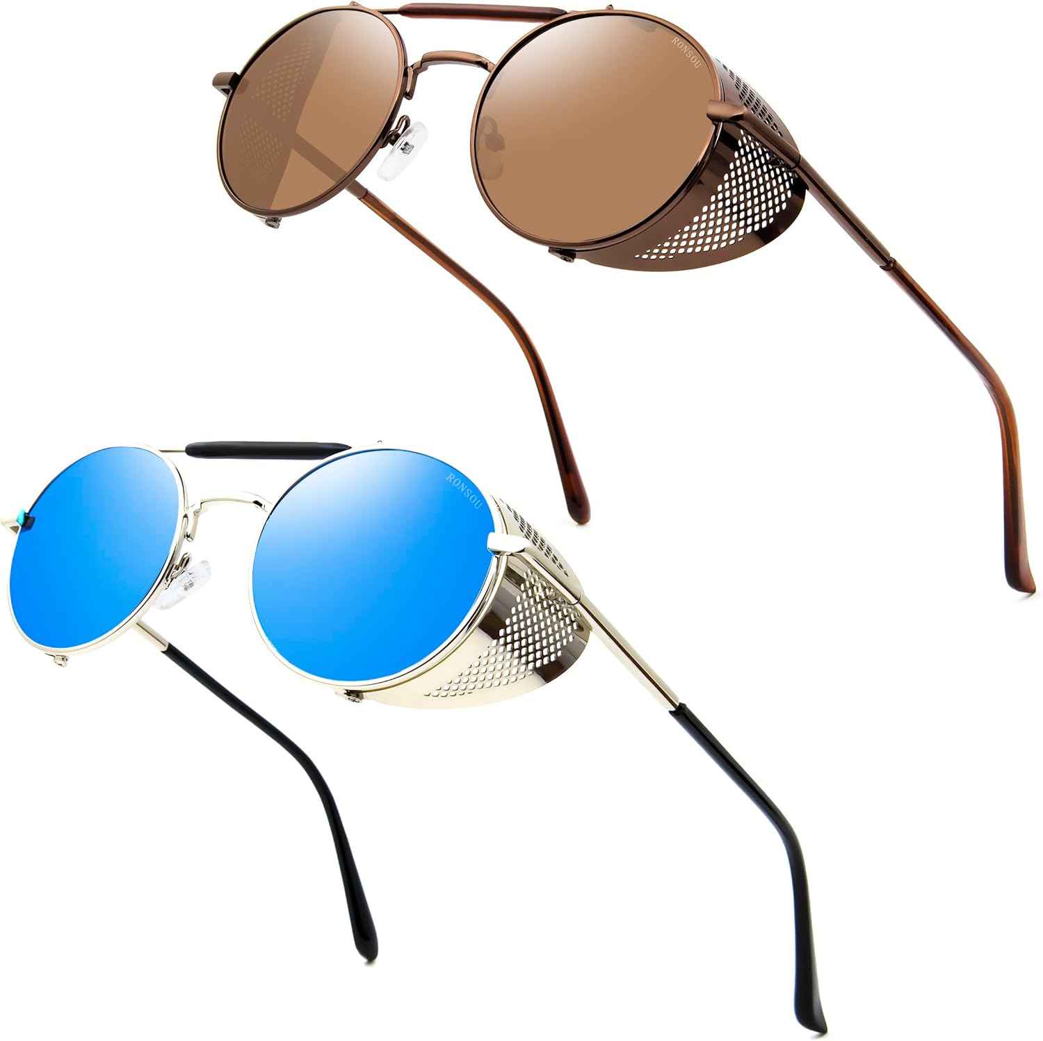 RONSOU Steampunk Style Round Vintage Polarized Sunglasses Retro Eyewear UV400 Protection Matel Frame - Image 14