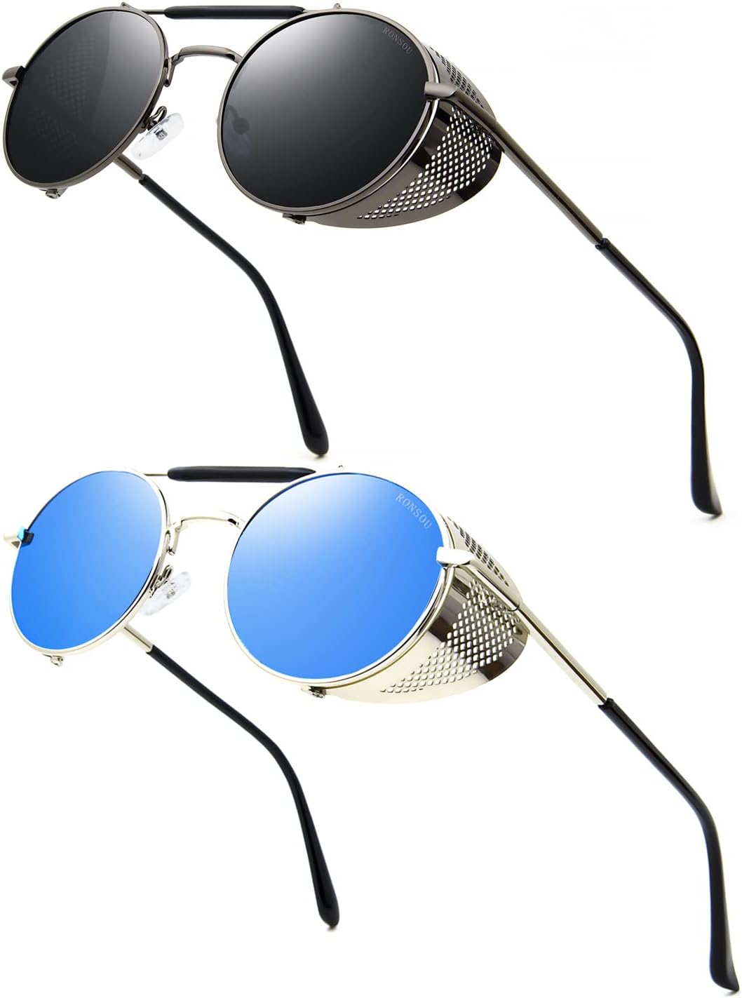 RONSOU Steampunk Style Round Vintage Polarized Sunglasses Retro Eyewear UV400 Protection Matel Frame - Image 27