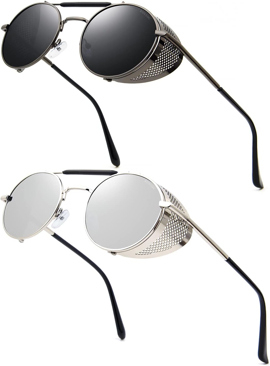 RONSOU Steampunk Style Round Vintage Polarized Sunglasses Retro Eyewear UV400 Protection Matel Frame - Image 32