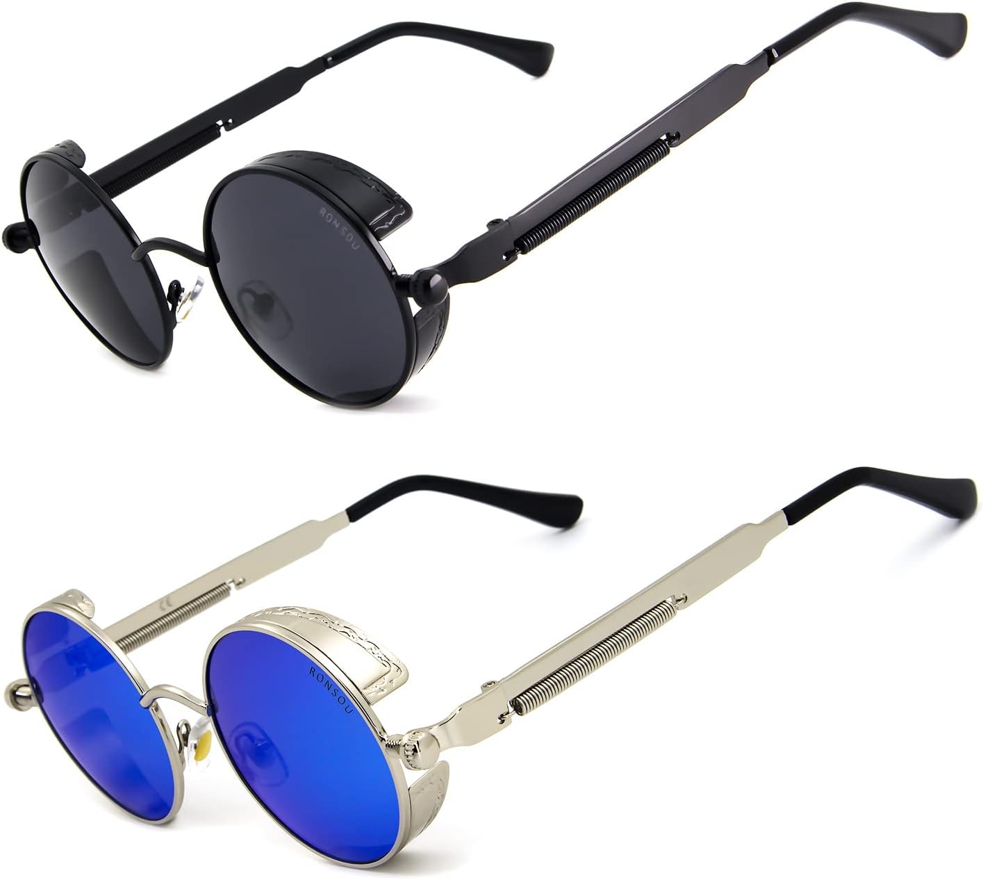 RONSOU Steampunk Style Round Vintage Polarized Sunglasses Retro Eyewear UV400 Protection Matel Frame - Image 16