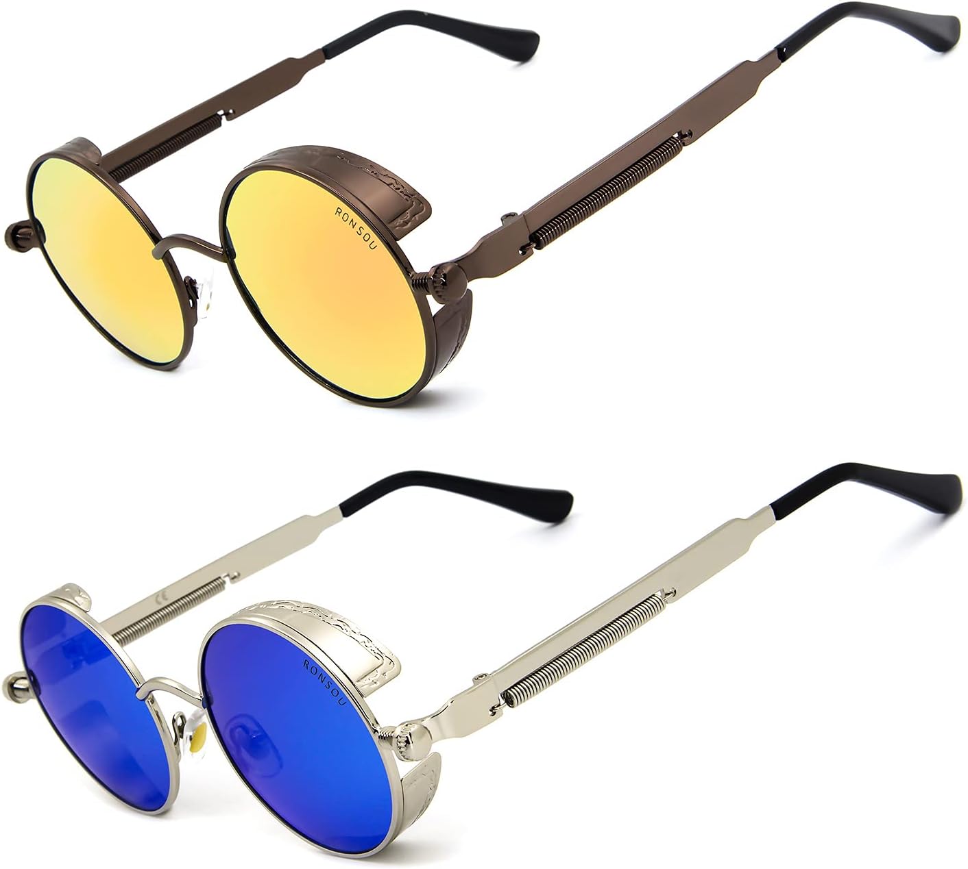 RONSOU Steampunk Style Round Vintage Polarized Sunglasses Retro Eyewear UV400 Protection Matel Frame - Image 33