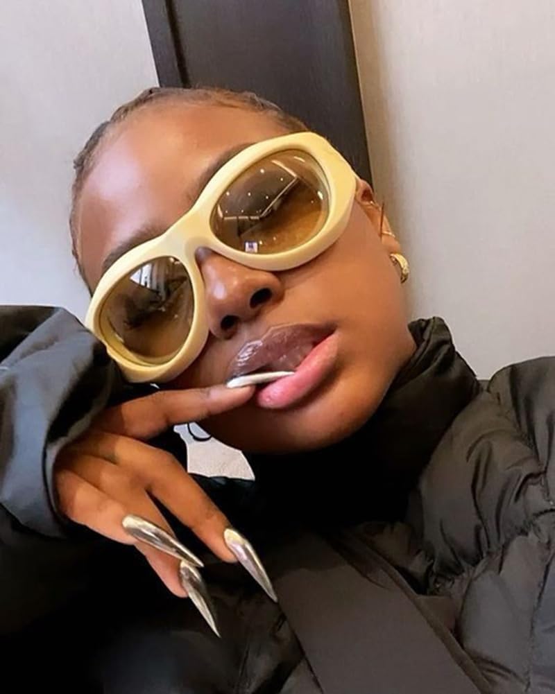 SORVINO Futuristic Oval Sunglasses for Women Men Fashion Oversized Wrap Around Glasses Beige Pink Shades - Image 3