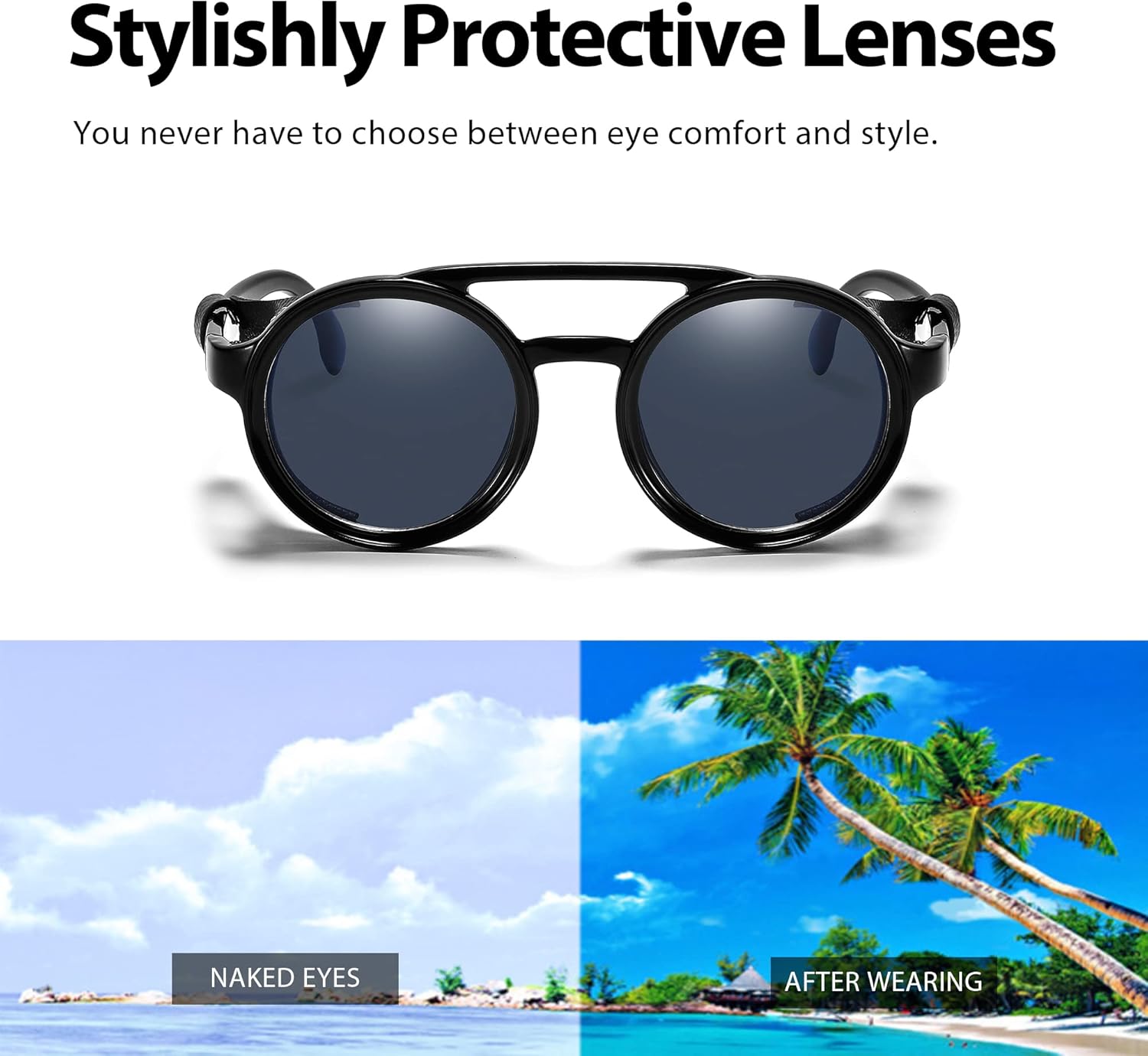 Technigadgets Finnegan Steampunk Retro Sunglasses Men Women with Leather Side Shield Double Bridge Plastic Frame Mens Gift - Image 5