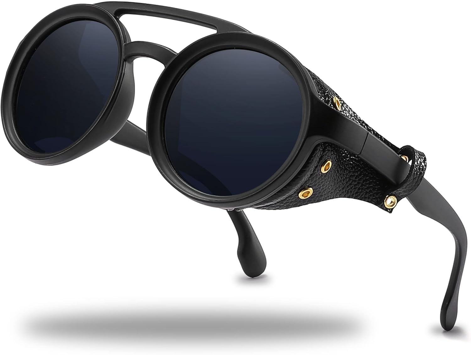 Technigadgets Finnegan Steampunk Retro Sunglasses Men Women with Leather Side Shield Double Bridge Plastic Frame Mens Gift - Image 10