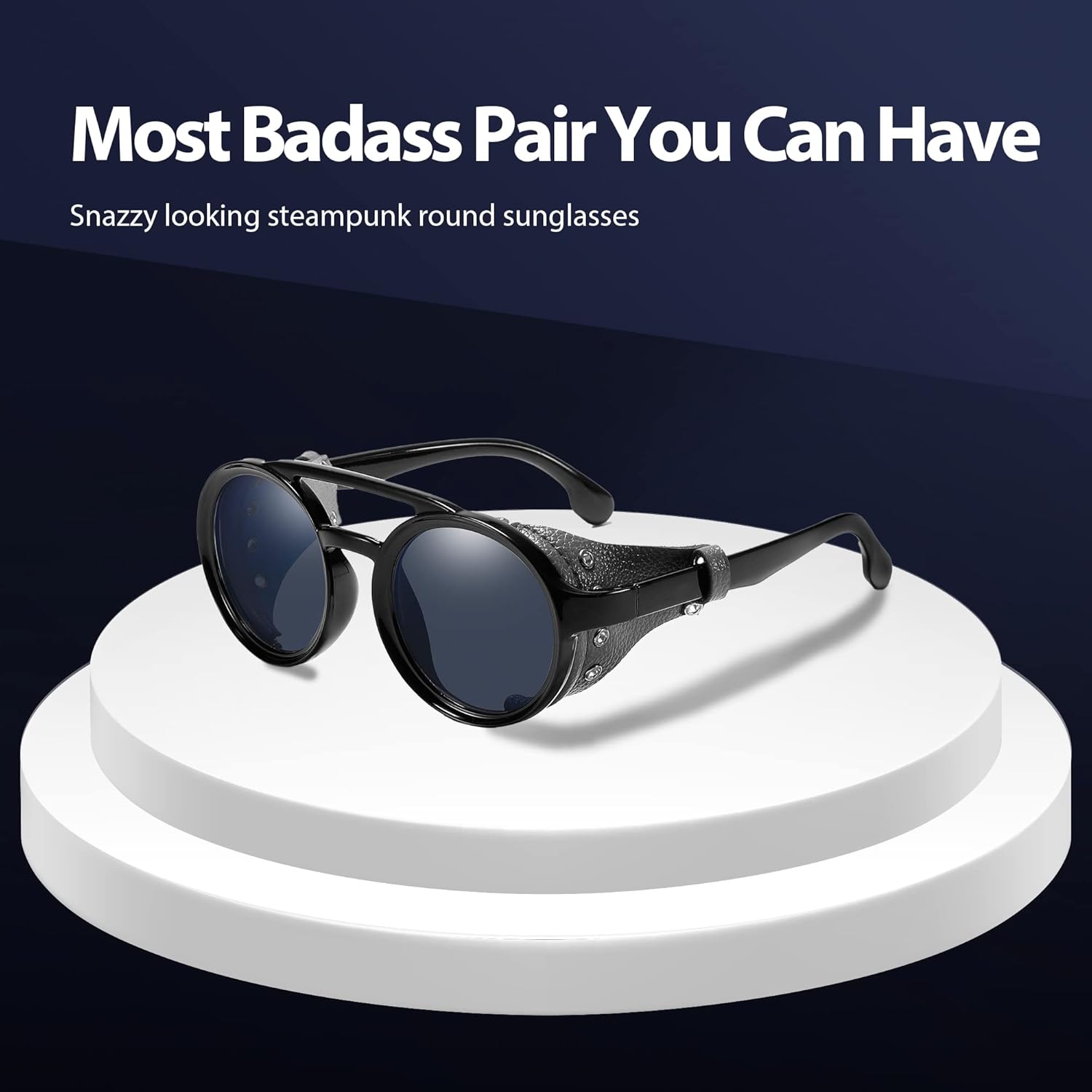Technigadgets Finnegan Steampunk Retro Sunglasses Men Women with Leather Side Shield Double Bridge Plastic Frame Mens Gift - Image 2