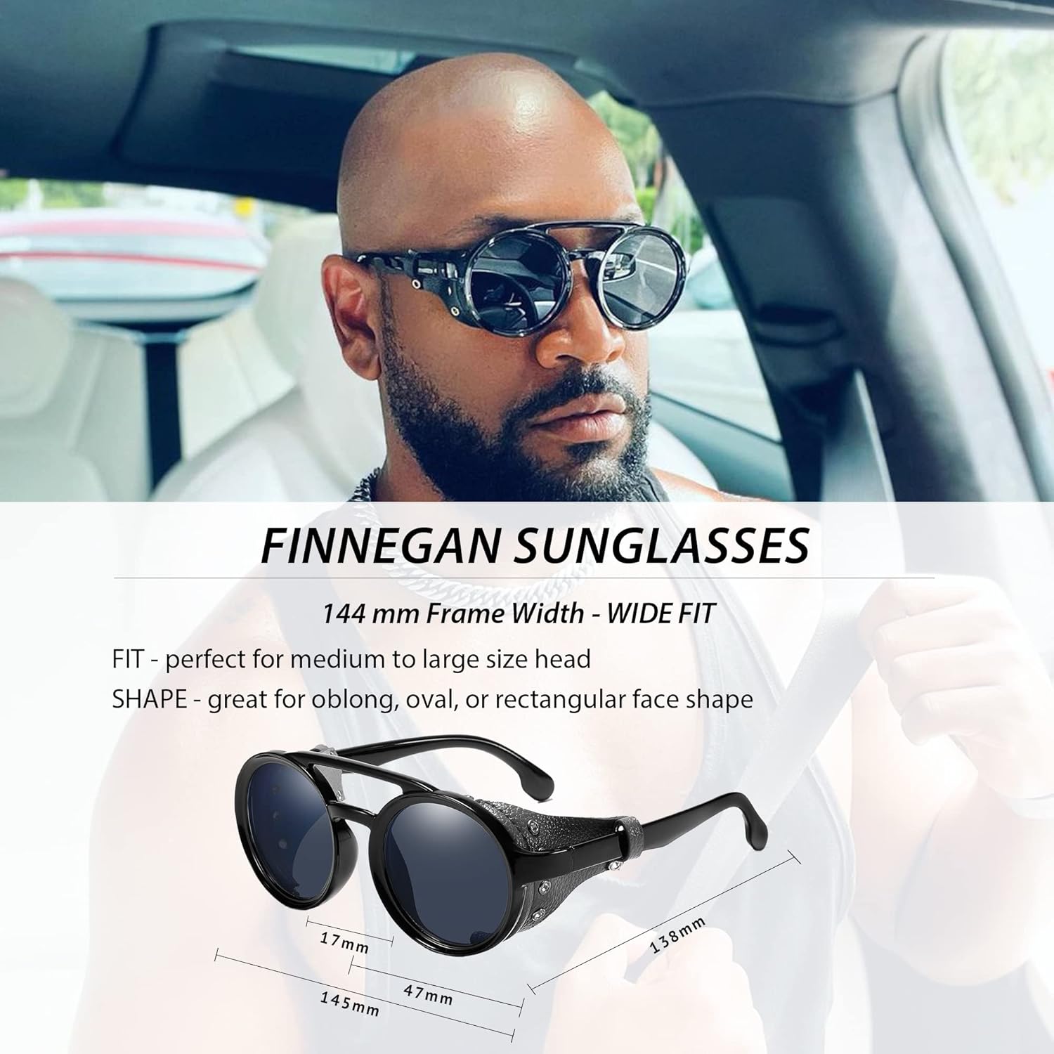 Technigadgets Finnegan Steampunk Retro Sunglasses Men Women with Leather Side Shield Double Bridge Plastic Frame Mens Gift - Image 4
